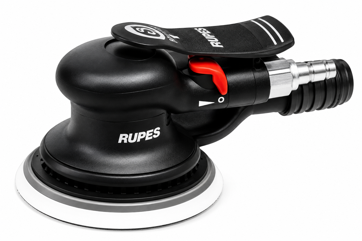 RUPES Skorpio III pneumatic random orbital sander, studio-style image; verify model-specific orbit before sale